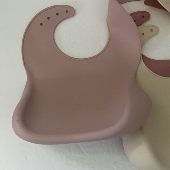 Silicone Baby Toddler Bibs Catch All Soft Qty 3 Unisex Leak Proof  Mauves Beige - Picture 4 of 6